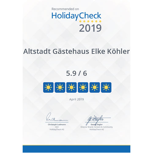 HolidayCheck-Auszeichnung 2019 - Pension Köhler Dresden